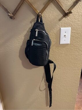Steve Madden Black Quilted Sling Bag with Silver Zippers